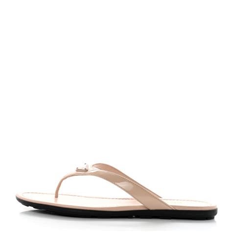 PRADA Patent Calfskin Logo Thong Sandals 40 Cipria